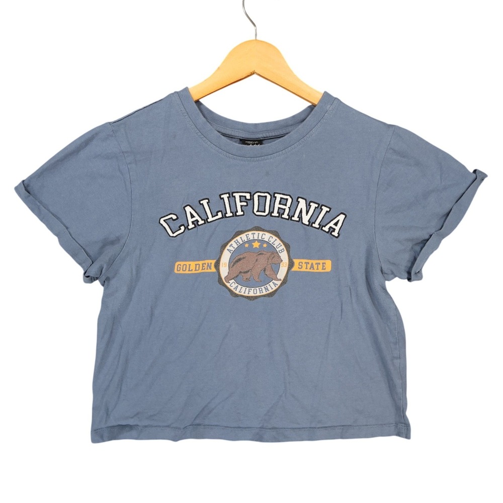 Attitude Not Included‎ T Shirt Women XS Blue Excellent California Graphic Crop